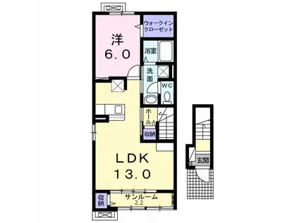 フォンテーヌIII C(1LDK/2階)の間取り写真