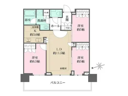 HARUMI FLAG SUN VILLAGE T棟(3LDK/46階)の間取り写真