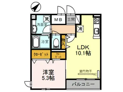 ロッコウコルンーS(1LDK/2階)の間取り写真