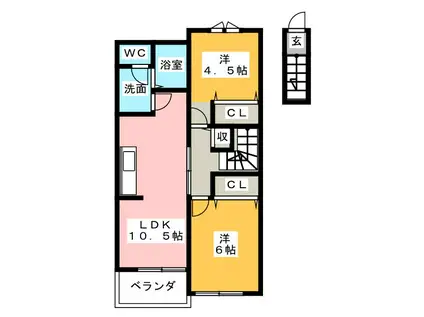 メゾン.ド.シエル(2LDK/2階)の間取り写真