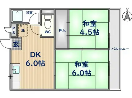 萩原ハイツ(2DK/2階)の間取り写真