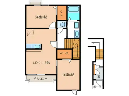プラシード・K B(2LDK/2階)の間取り写真