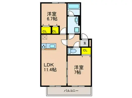 D-ROOM YOU(2LDK/2階)の間取り写真