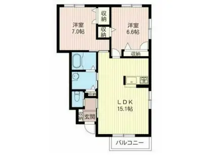 ヴァンベールII(2LDK/1階)の間取り写真