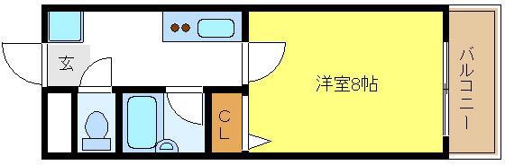ドミール長原(1K/3階)の間取り写真