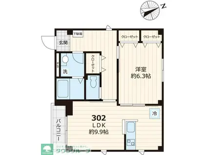 ビューノ東池袋(1LDK/3階)の間取り写真