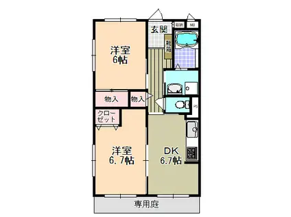 ハイツシンシア(2DK/1階)の間取り写真