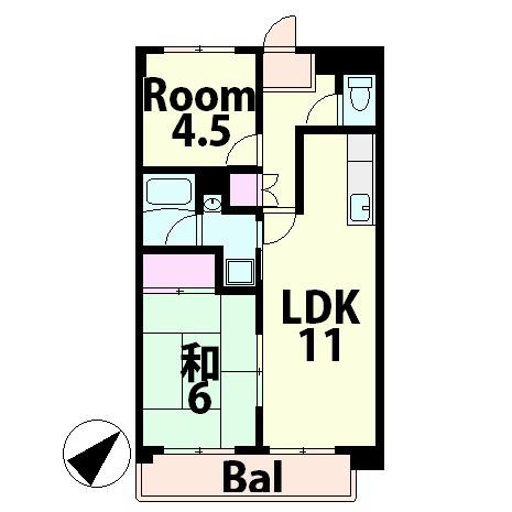 ネーブル壱番館(2LDK/3階)の間取り写真