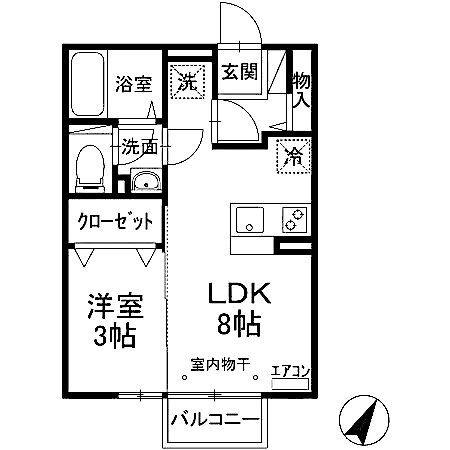 パルコートM B(1LDK/2階)の間取り写真