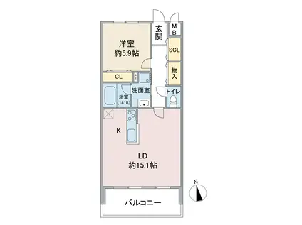 らとぅーる代官町イースト(1LDK/12階)の間取り写真