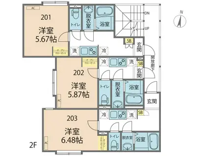 カインドネス相模大野ウエスト(1K/2階)の間取り写真