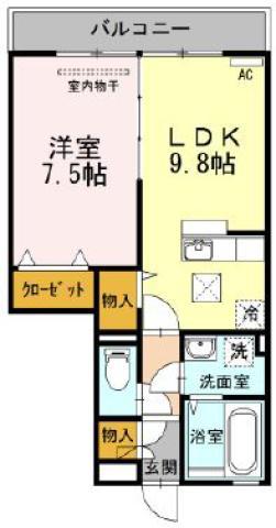 リバーパークA(1LDK/1階)の間取り写真