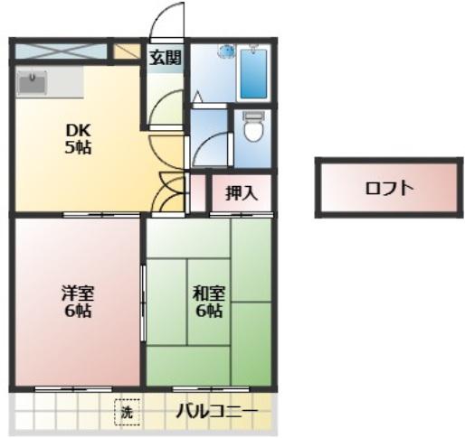 クレール宮崎(2DK/5階)の間取り写真