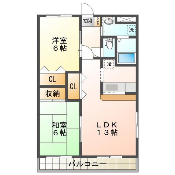 グリーンヒルズ(2LDK/2階)の間取り写真
