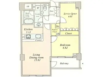 ジェイパーク目黒IV(1SLDK/4階)の間取り写真