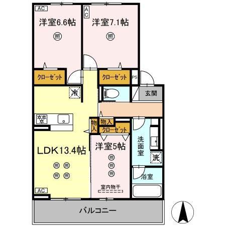 TORISIA T ノース(3LDK/3階)の間取り写真