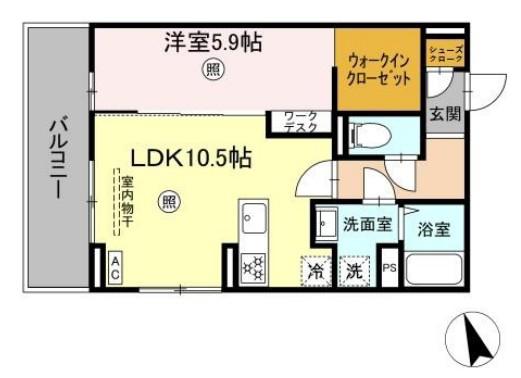 PREMILIFE須賀II(1LDK/2階)の間取り写真