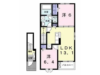 サン ヴェール 大芝 III B(2LDK/2階)の間取り写真