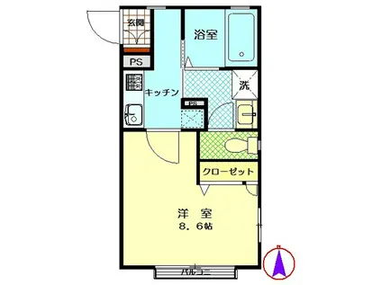 マリンブルー(1K/1階)の間取り写真