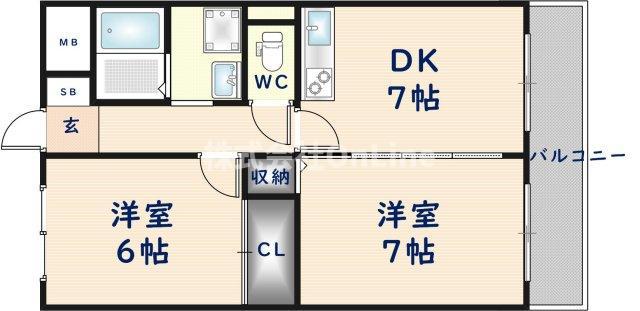 菱屋西レジデンス(2DK/3階)の間取り写真