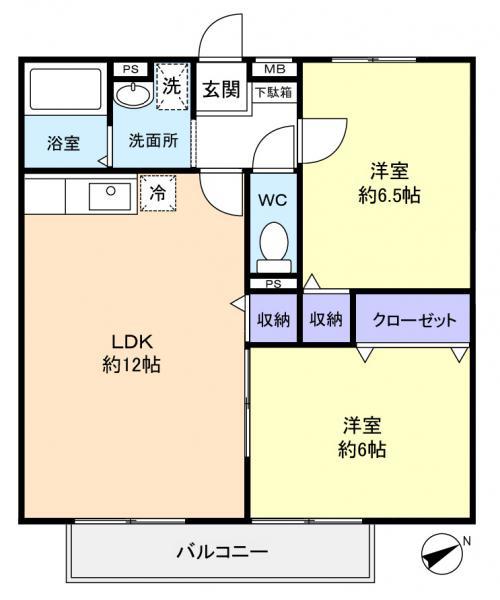 プランドールB棟(2LDK/1階)の間取り写真