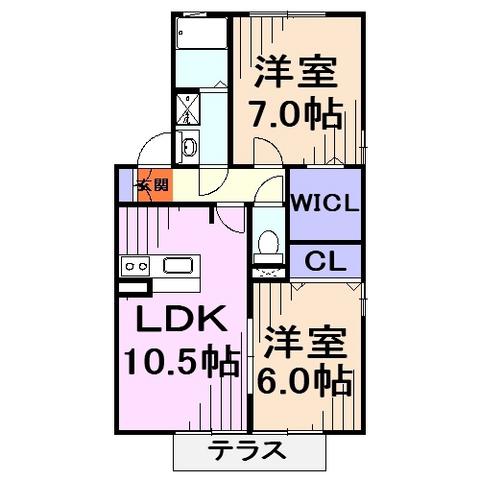 グランメールB(2LDK/1階)の間取り写真