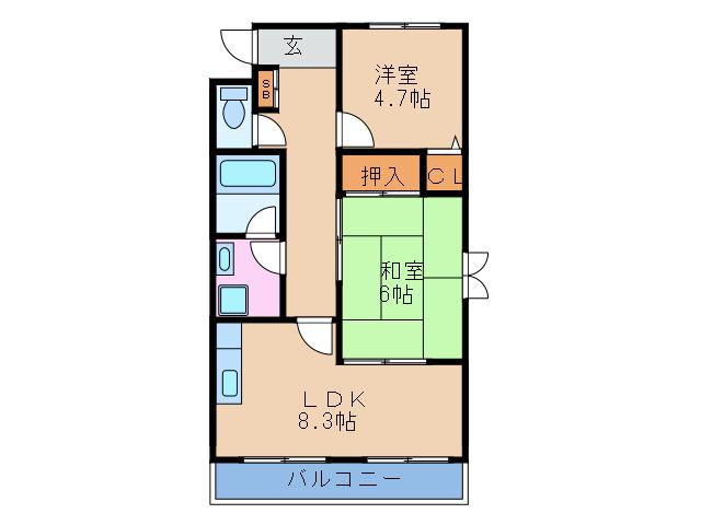 ソレイユ日向風(2LDK/1階)の間取り写真