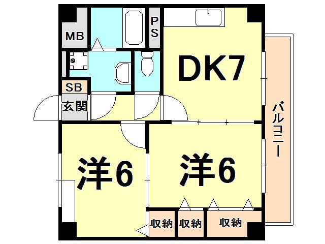 夙川フィネス(2DK/1階)の間取り写真