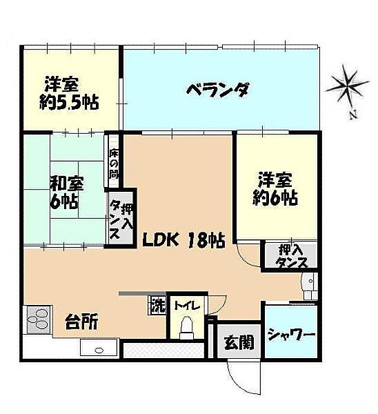 レジデンスたくし(3LDK/5階)の間取り写真