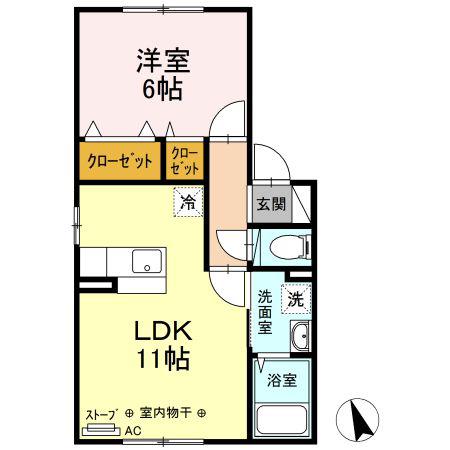 グランモア奥野(1LDK/1階)の間取り写真