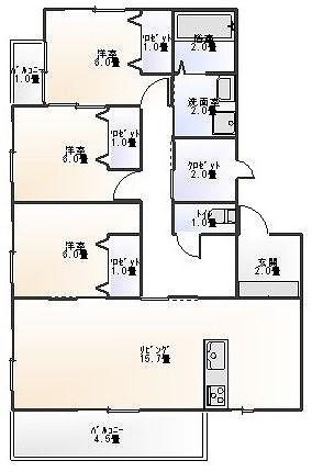 フィールドビーチA棟(3LDK/1階)の間取り写真