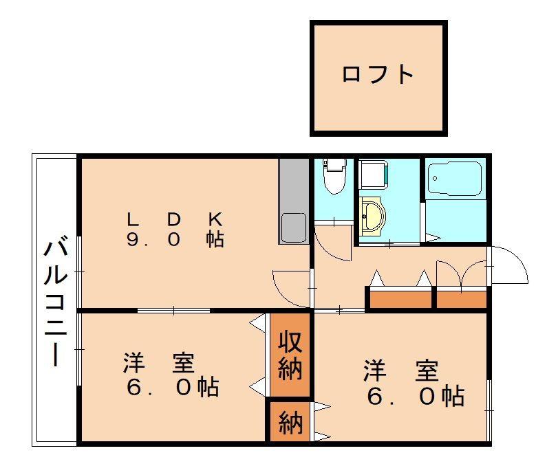 ビオス徳重B(2LDK/2階)の間取り写真