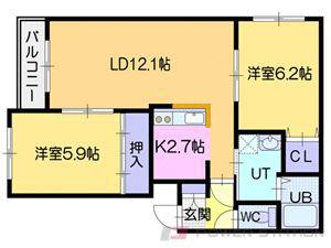 ヴィラこまくさ(2LDK/3階)の間取り写真
