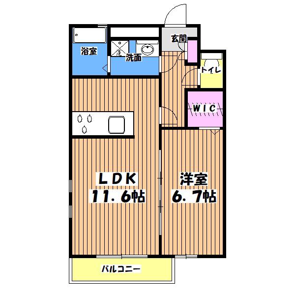 クレール ラ ウィステリア(1LDK/2階)の間取り写真