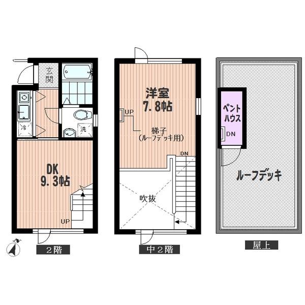ロフト本町ウエスト(1DK/2階)の間取り写真