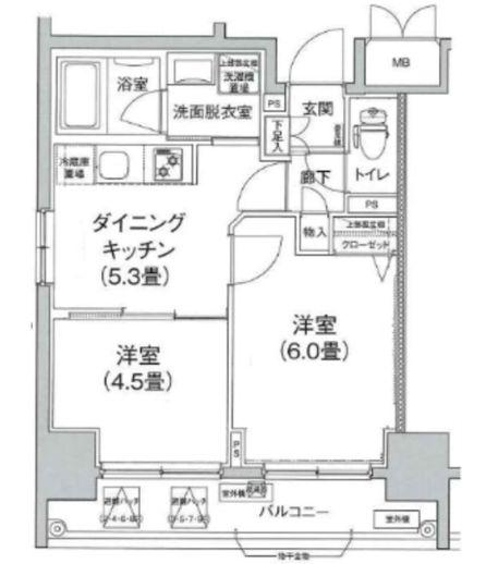 ルフレリバーサイド町屋(2DK/3階)の間取り写真