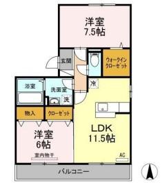 メルベーユA棟(2LDK/3階)の間取り写真