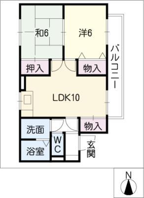 シャトル成田(2LDK/2階)の間取り写真