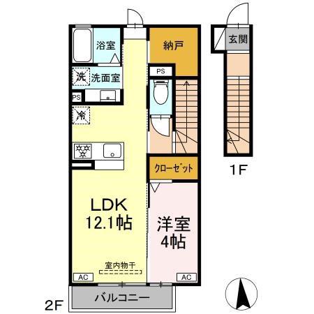 D-ROOM北島町(1LDK/2階)の間取り写真