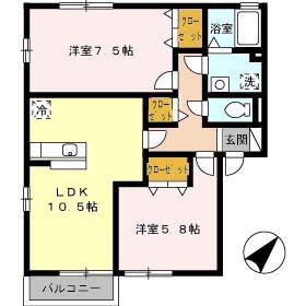 ベルデュール吉田A(2LDK/2階)の間取り写真