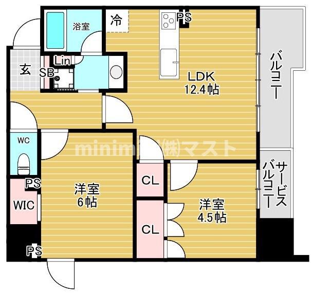 STANDZ四天王寺前夕陽丘(2LDK/10階)の間取り写真