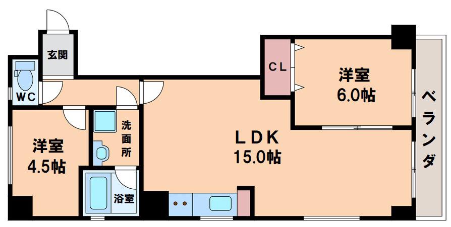 フルール 大道(2LDK/3階)の間取り写真