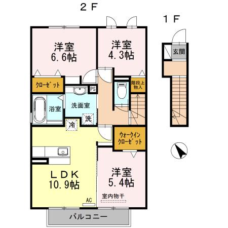 CHOUETTE B棟(3LDK/2階)の間取り写真