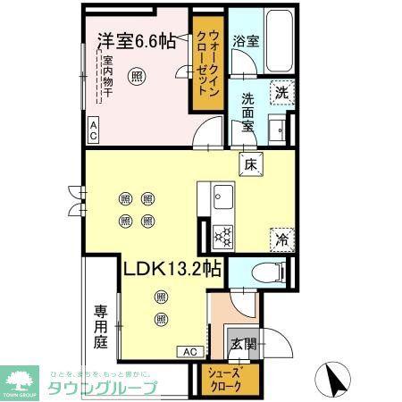 サニーサイド箱崎(1LDK/1階)の間取り写真