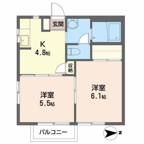 フローラル泉(2K/2階)の間取り写真