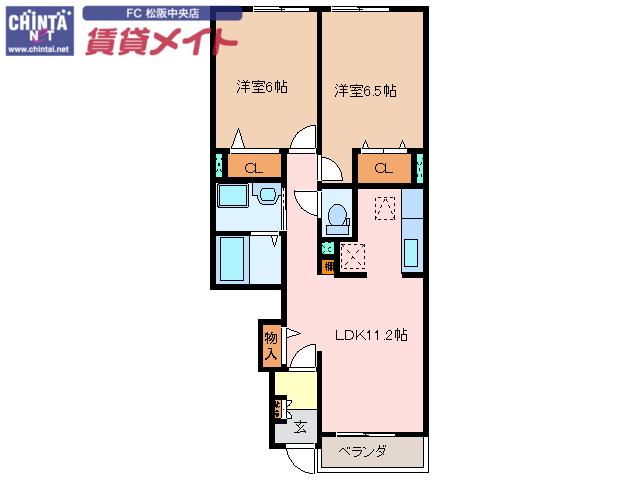 アルシュ I(2LDK/1階)の間取り写真