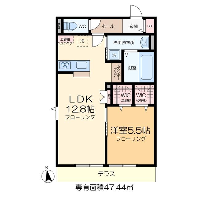 COURT HILLS NISHIOGU(1LDK/1階)の間取り写真
