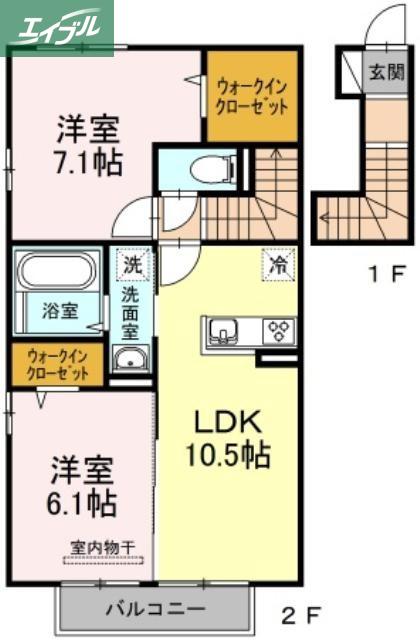 ルミエールII(2LDK/2階)の間取り写真
