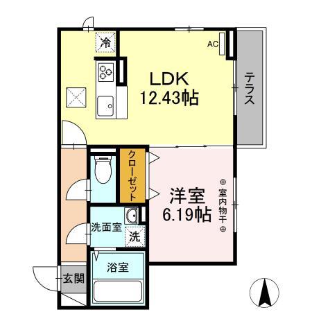 コンフォート北綾瀬(1LDK/1階)の間取り写真