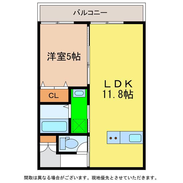 ピース・スクエア小松島(1LDK/3階)の間取り写真